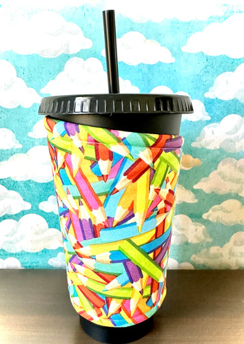 Colored Pencils Coffee Cozy Insulated Drink Sleeve for Hot & Cold Beverages Unique Art Teacher Gift Idea Artist Iced Coffee Cup Holder