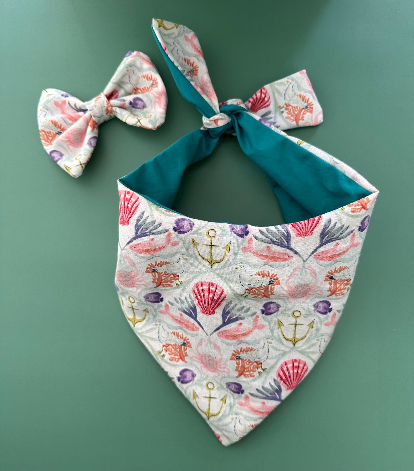 Seaside Candy Dog Bandana and Bow Bundle Coastal Inspired Pet Accessories Colorful Coastal Puppy Outfit Custom Gift for Dogs Beach Theme