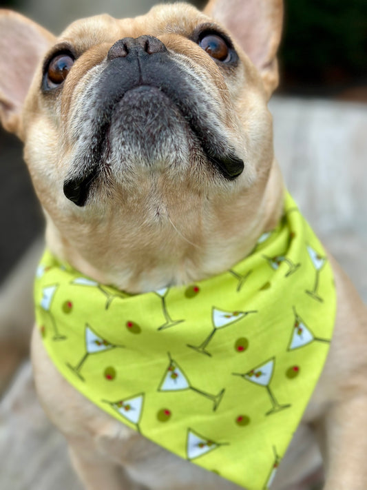 Martini Dog Bandana Cocktail Theme Pet Scarf Handmade Dog Accessories Fun Bandana for Dogs Party Outfit Unique Gift Idea for Dog Lovers