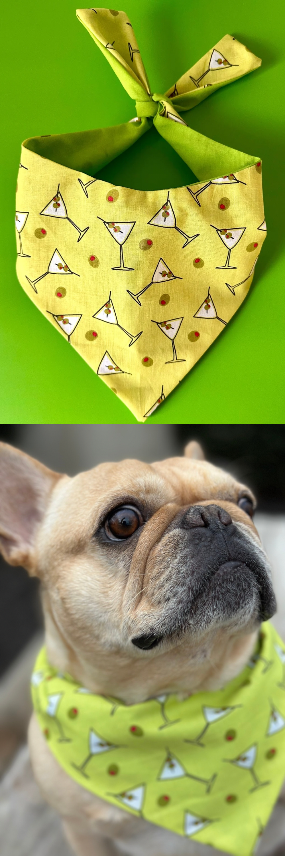 Martini Dog Bandana Cocktail Theme Pet Scarf Handmade Dog Accessories Fun Bandana for Dogs Party Outfit Unique Gift Idea for Dog Lovers