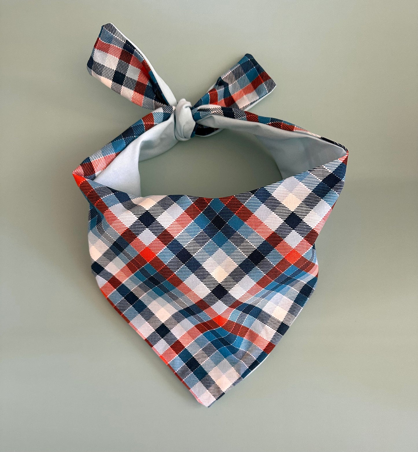 Plaid Dog Bandana Personalized Blue Pet Scarf Custom Dog Accessory Stylish Orange Puppy Neckwear Gift For Dog Lovers Trendy Pet Apparel