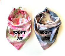 Load image into Gallery viewer, Unique Adopt Me Dog Bandana One Of A Kind Custom Tie Dye Perfect for Rescue Dogs Eye-Catching Pet Adoption Accessory For Adoption Event Idea
