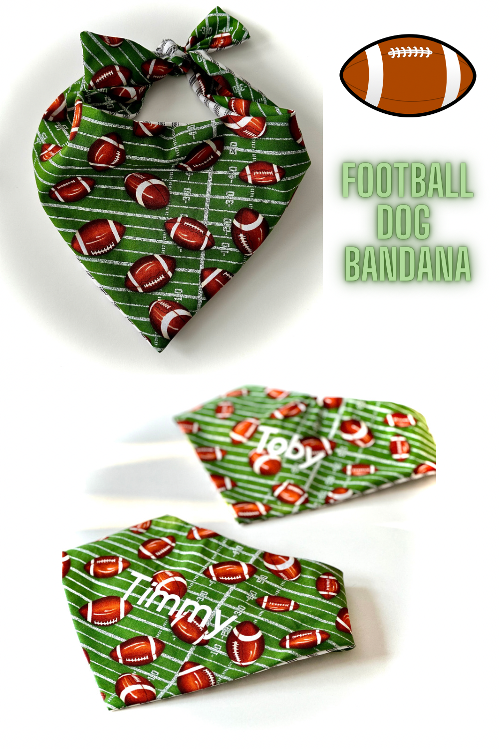 Football Dog Bandana Custom Sports Pet Accessory Customizable Gift For Football Fans Puppy Mascot Photo Shoot Idea Personalized Present