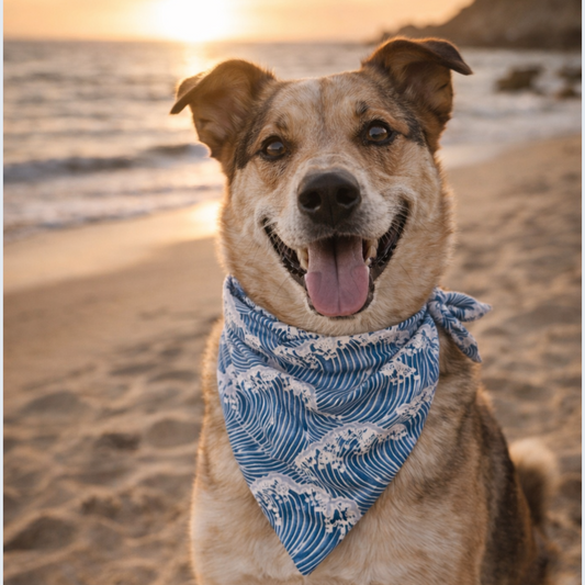 Personalized Dog Bandana Custom Ocean Waves Beach Outfit Coastal Vacation Pet Accessories Summer Dog Gifts Beach Dog Apparel
