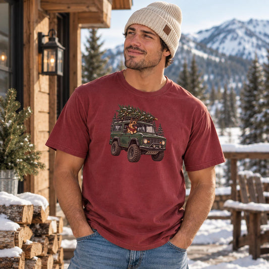 German Shepherd Christmas Shirt Men Comfort Colors Vintage Inspired Truck Tree Farm Retro Dog Tee Men Holiday GSD Gift Idea