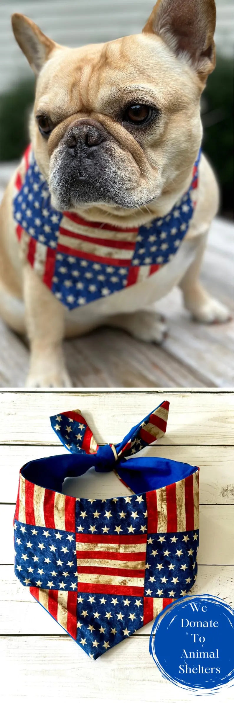 Patriotic USA Dog Bandana with American Flag Pet Scarf Red White and Blue Dog Accessory Stars and Stripes Puppy Bandana Holiday Pet Gift