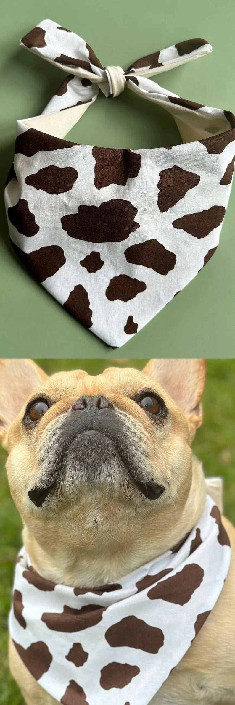 Cow Print Dog Bandana Handmade Personalized Pet Accessory Western Custom Dog Scarf Stylish Farm-Themed Puppy Bandana Unique Gift Idea Pets