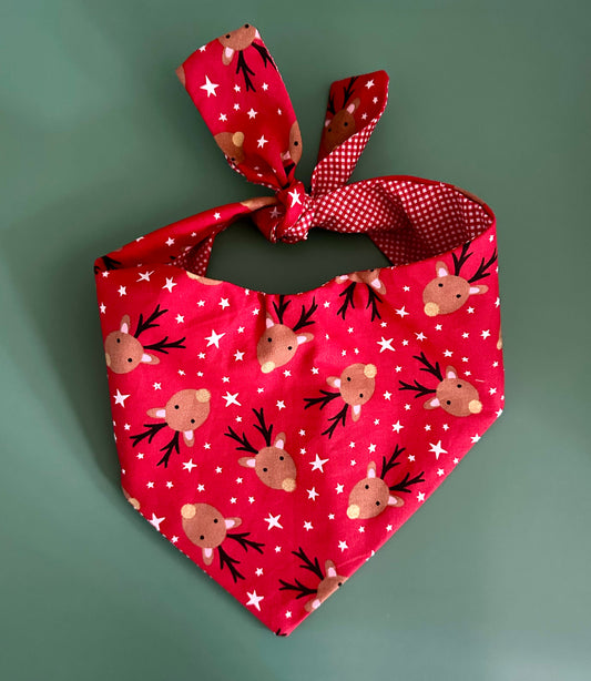 Reindeer Christmas Dog Bandana Gift Idea Festive Red Print Holiday Pet Scarf Xmas Dog Outfit & Accessory Family Photo Shoot Dog Apparel Idea