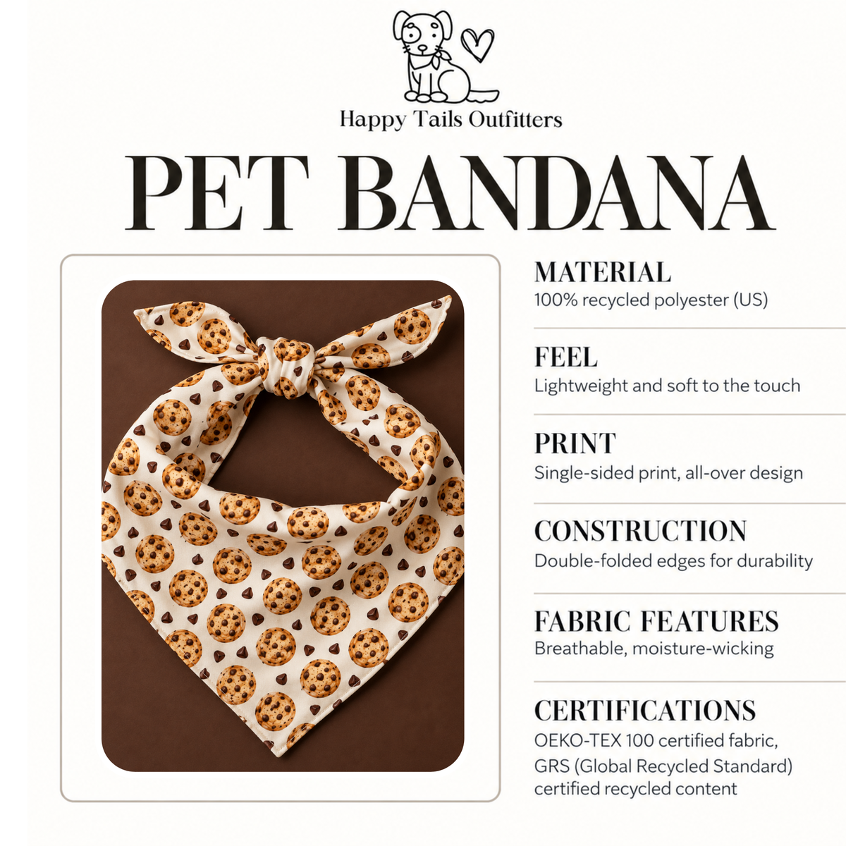 Chocolate Chip Cookie Dog Bandana