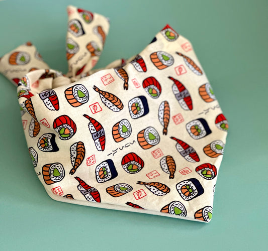 Sushi Dog Bandana Cute Pet Scarf Unique Japanese Food Print Fun Outfit for Dog Lovers Gift Idea Stylish Funny Foodie Accessory for Dogs