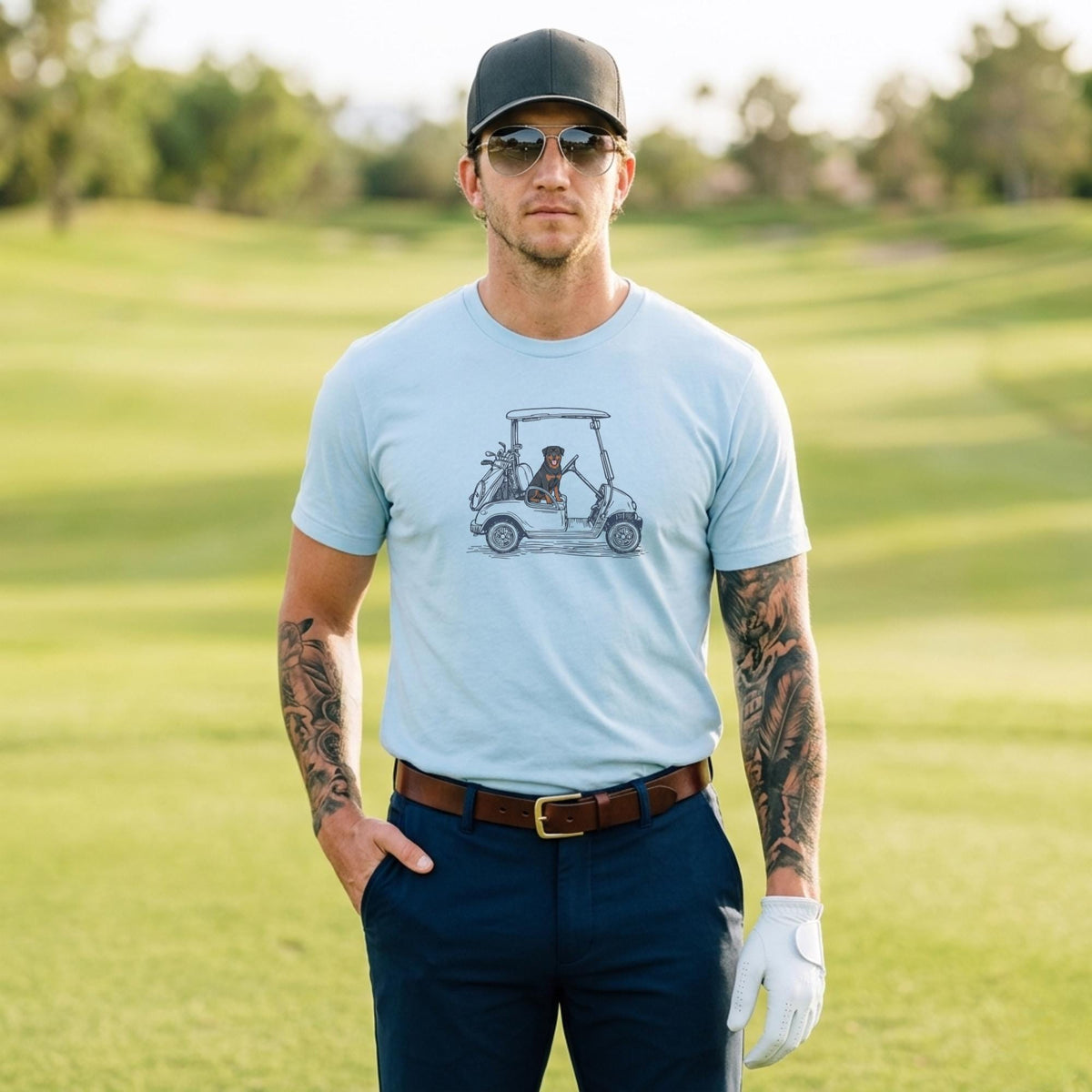 Golf Dad Shirt Rottweiler Retriever Cart Tee Funny Golfer Gift Fathers Day Present Dog Lover Apparel Country Club Summer Graphic T-Shirt