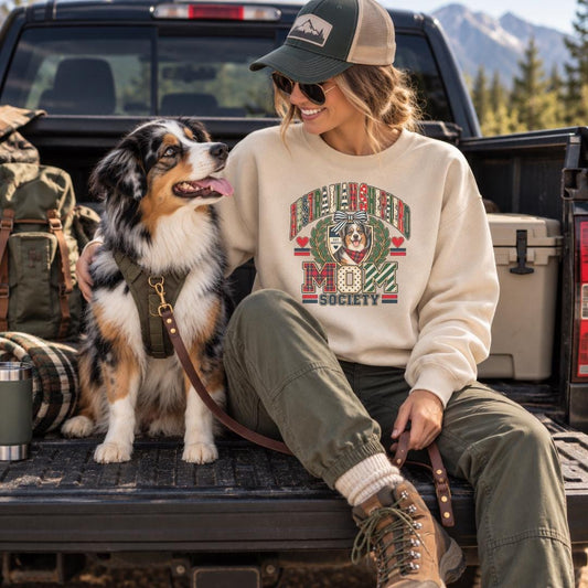 Australian Shepherd Mom Sweatshirt Preppy Varsity Dog Mom Crewneck Mismatched Plaid Shepherd Mom Gift Dog Lover Society Sweater