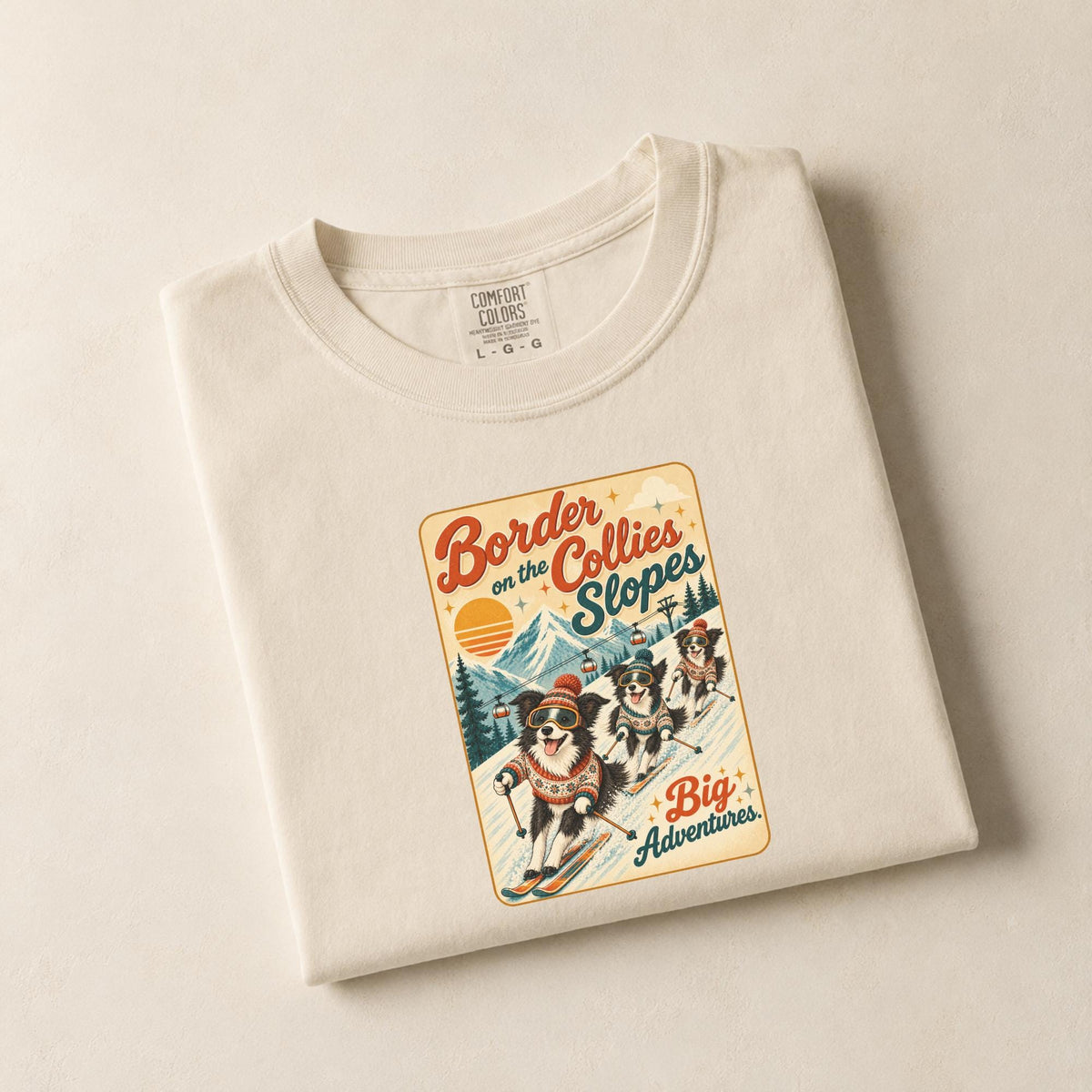 Border Collie Skiing Shirt Dog Ski Comfort Colors Tee Winter Sports Mountain Snow Retro T Shirt Gift Idea Apres Ski