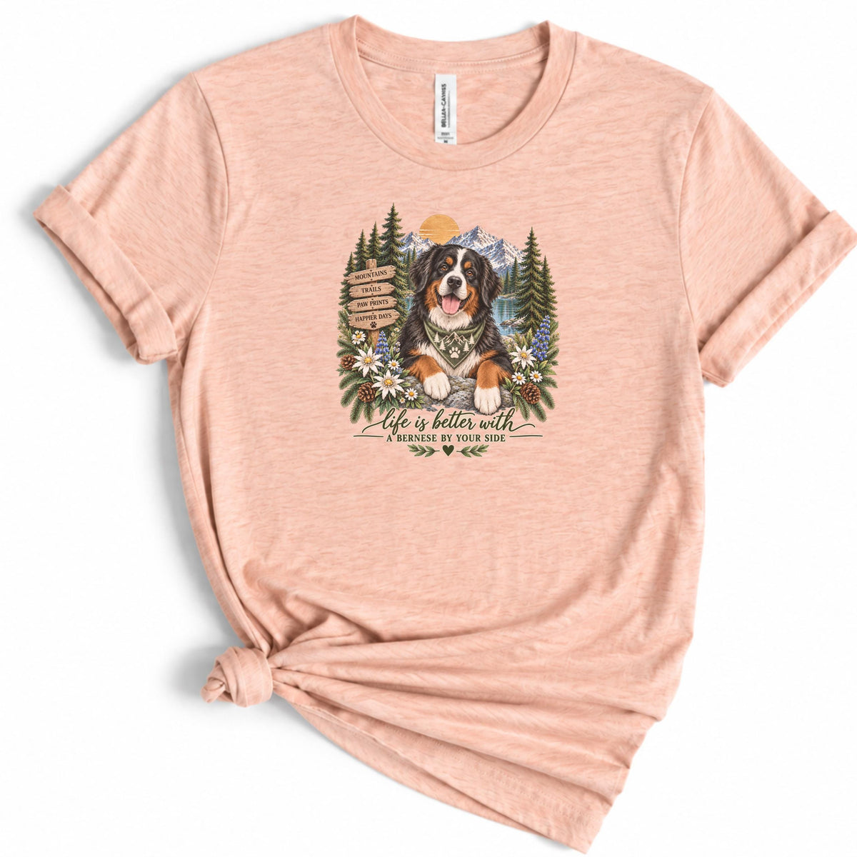 Bernese Mountain Dog T Shirt Hiking Wildflower Nature Trail Mountains Sunset Gift for Dog Mom Outdoor Adventure Tee