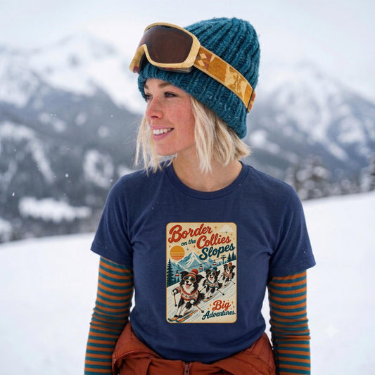 Border Collie Skiing Shirt Dog Ski Comfort Colors Tee Winter Sports Mountain Snow Retro T Shirt Gift Idea Apres Ski