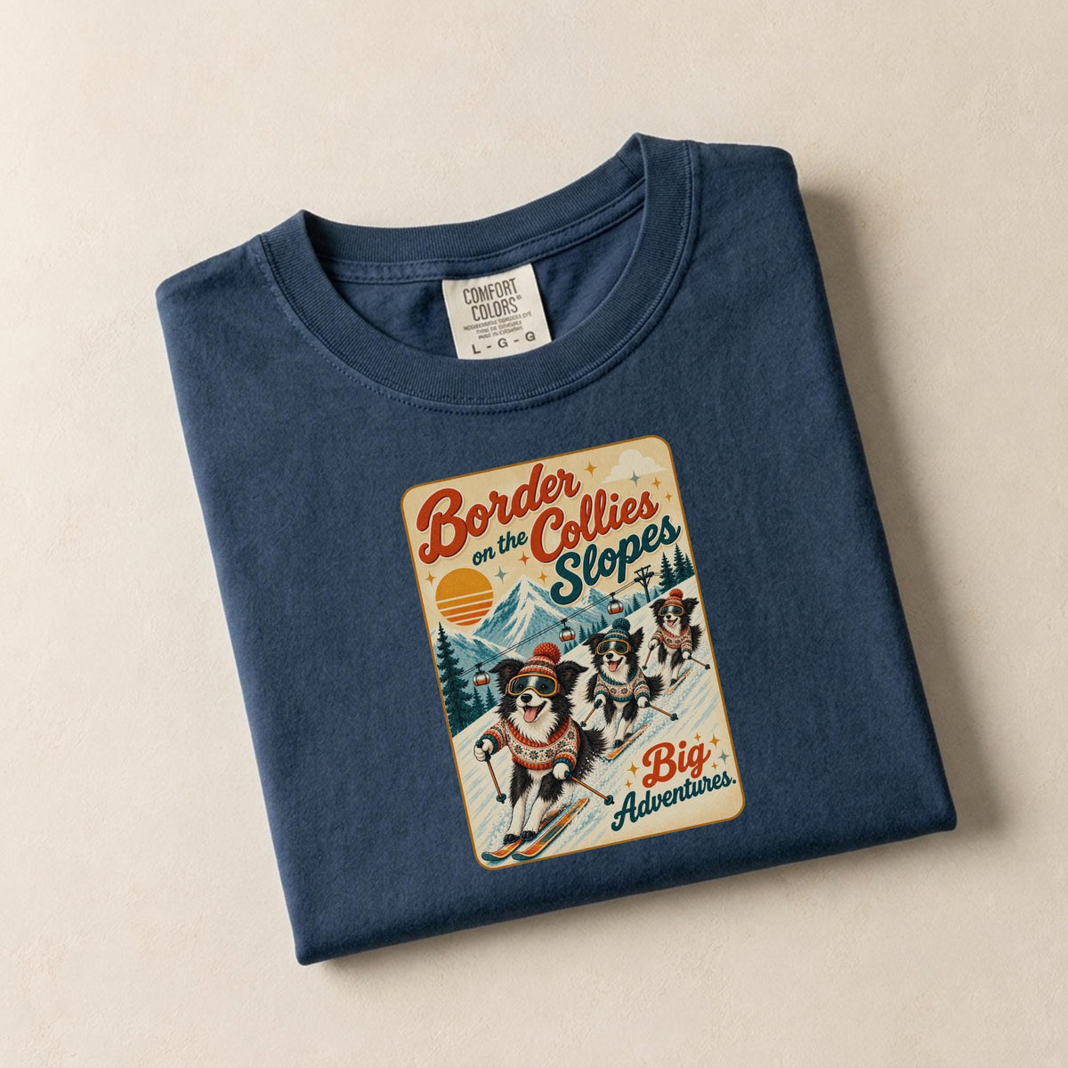 Border Collie Skiing Shirt Dog Ski Comfort Colors Tee Winter Sports Mountain Snow Retro T Shirt Gift Idea Apres Ski