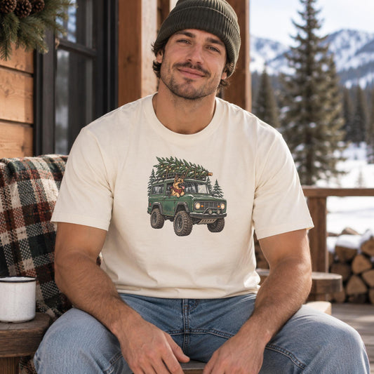 German Shepherd Christmas Shirt Men Comfort Colors Vintage Inspired Truck Tree Farm Retro Dog Tee Men Holiday GSD Gift Idea