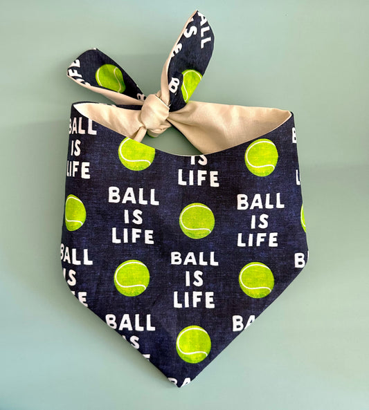 Ball Is Life Dog Bandana Sports Themed Pet Accessory Navy Blue Puppy Apparel Tennis Lover Gift Idea For New Family Pet Play Ball Outfit