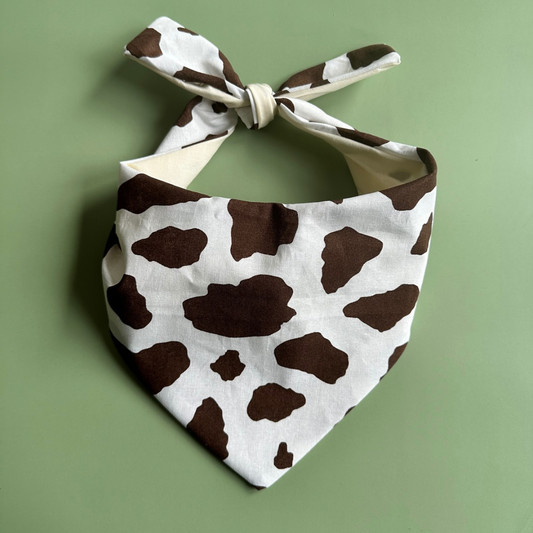 Cow Print Dog Bandana Handmade Personalized Pet Accessory Western Custom Dog Scarf Stylish Farm-Themed Puppy Bandana Unique Gift Idea Pets