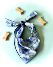Load image into Gallery viewer, Patchwork Blue Plaid Dog Bandana Handmade Gingham Pet Scarf for Stylish Pups Unique Checkered Neckwear Perfect Gift for Dog Lovers Idea
