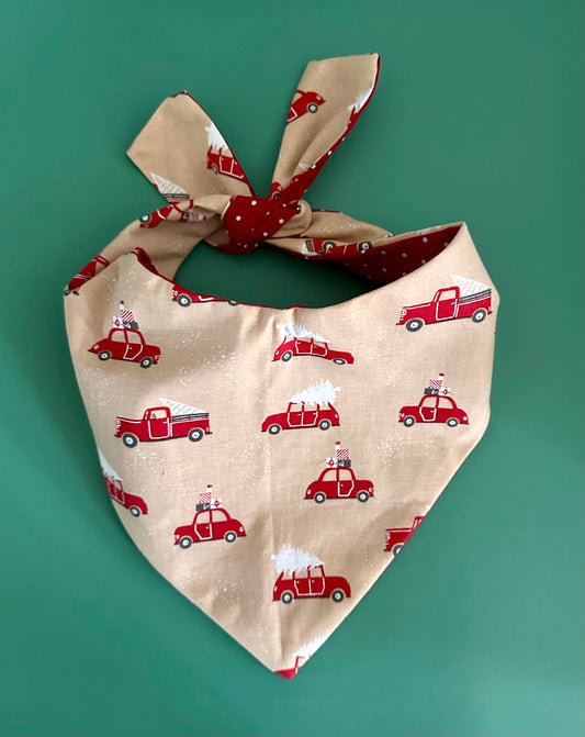 Dog Bandana Classic Red Vintage Truck Christmas Pet Scarf Holiday Dog Outfit Rustic Farmhouse Style Winter Accessory Gift Idea for Dogs