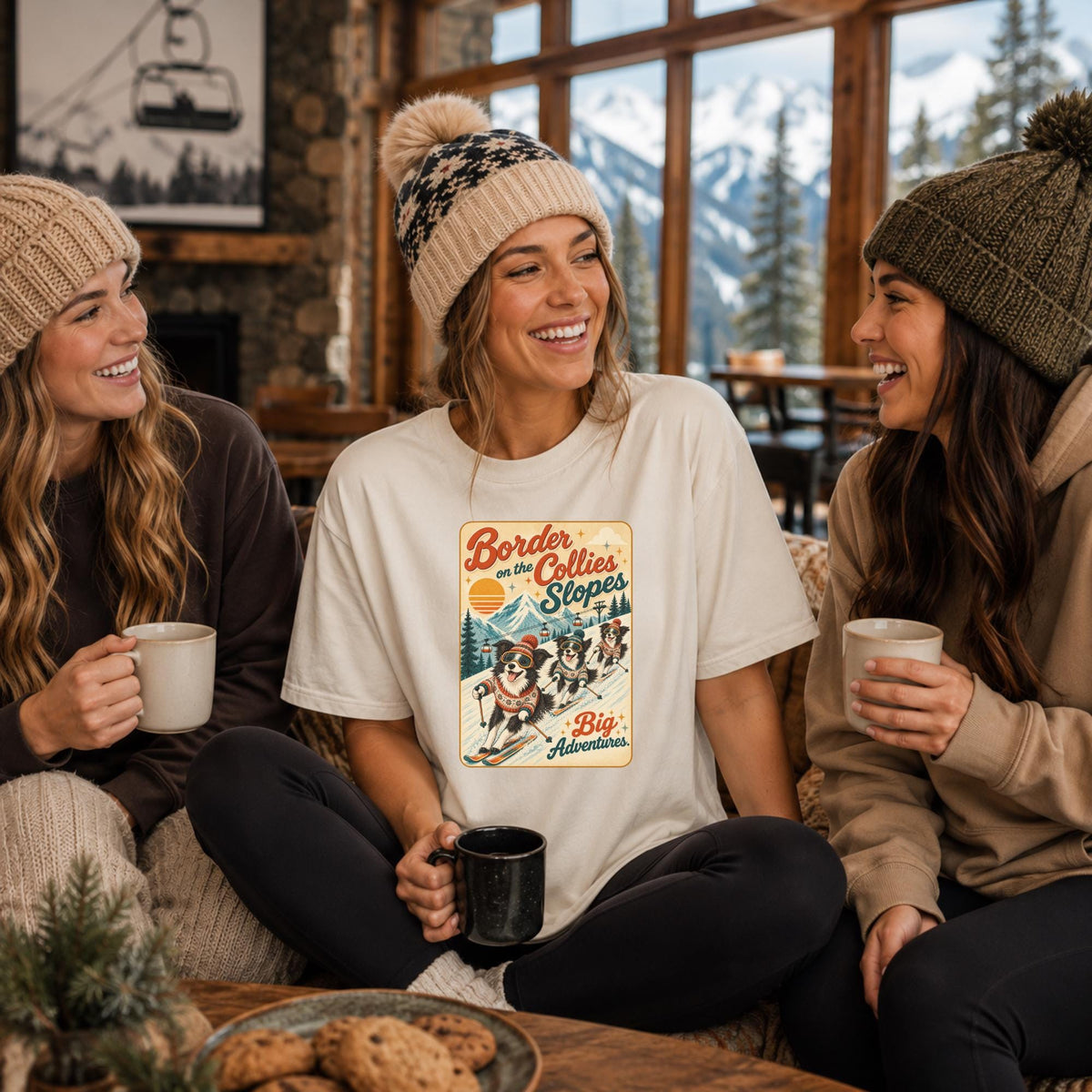 Border Collie Skiing Shirt Dog Ski Comfort Colors Tee Winter Sports Mountain Snow Retro T Shirt Gift Idea Apres Ski