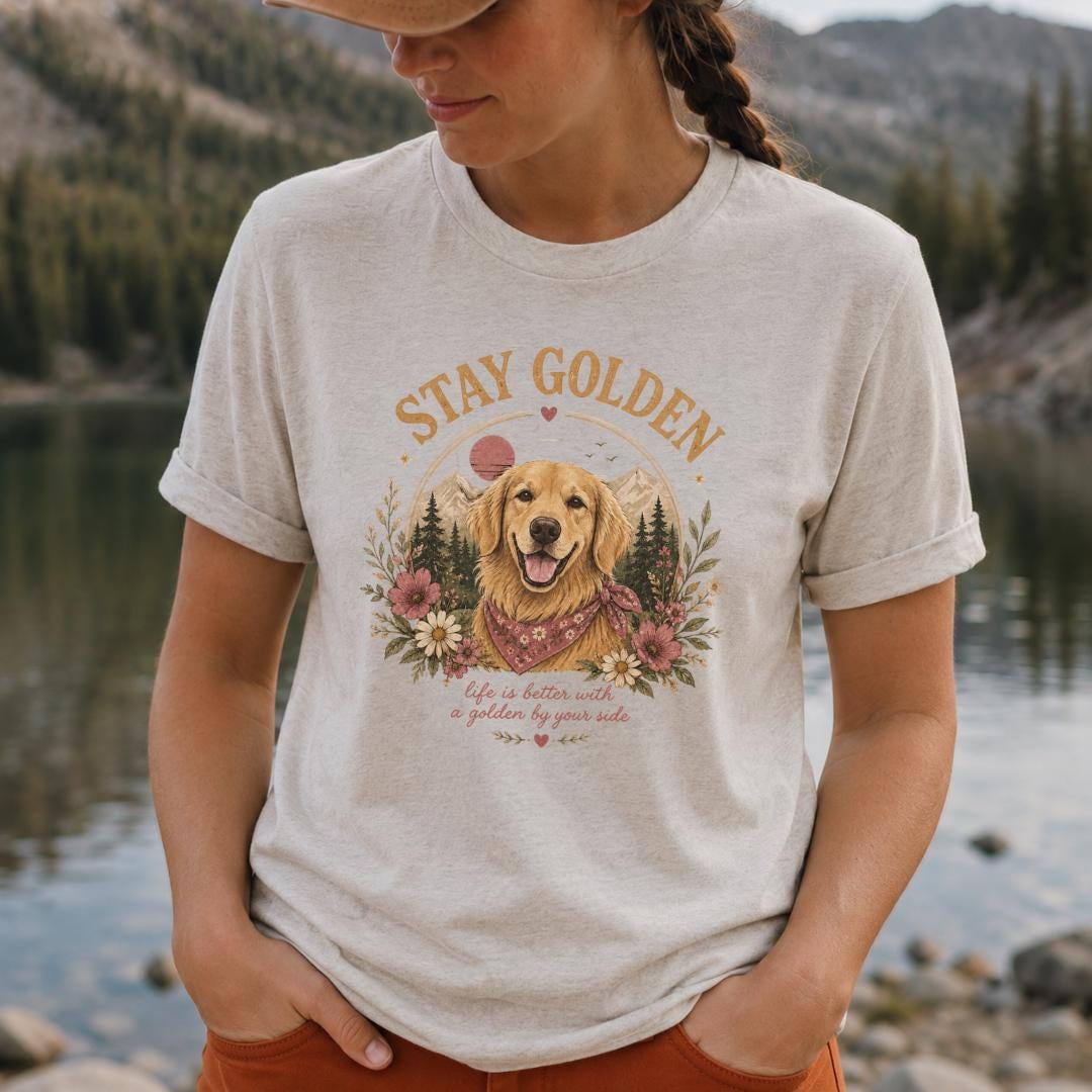Stay Golden Golden Retriever Shirt Boho Dog Mom TShirt Floral Graphic Tee Nature Lover Gift Golden Retriever Mom Shirt Outdoor Adventure Tee