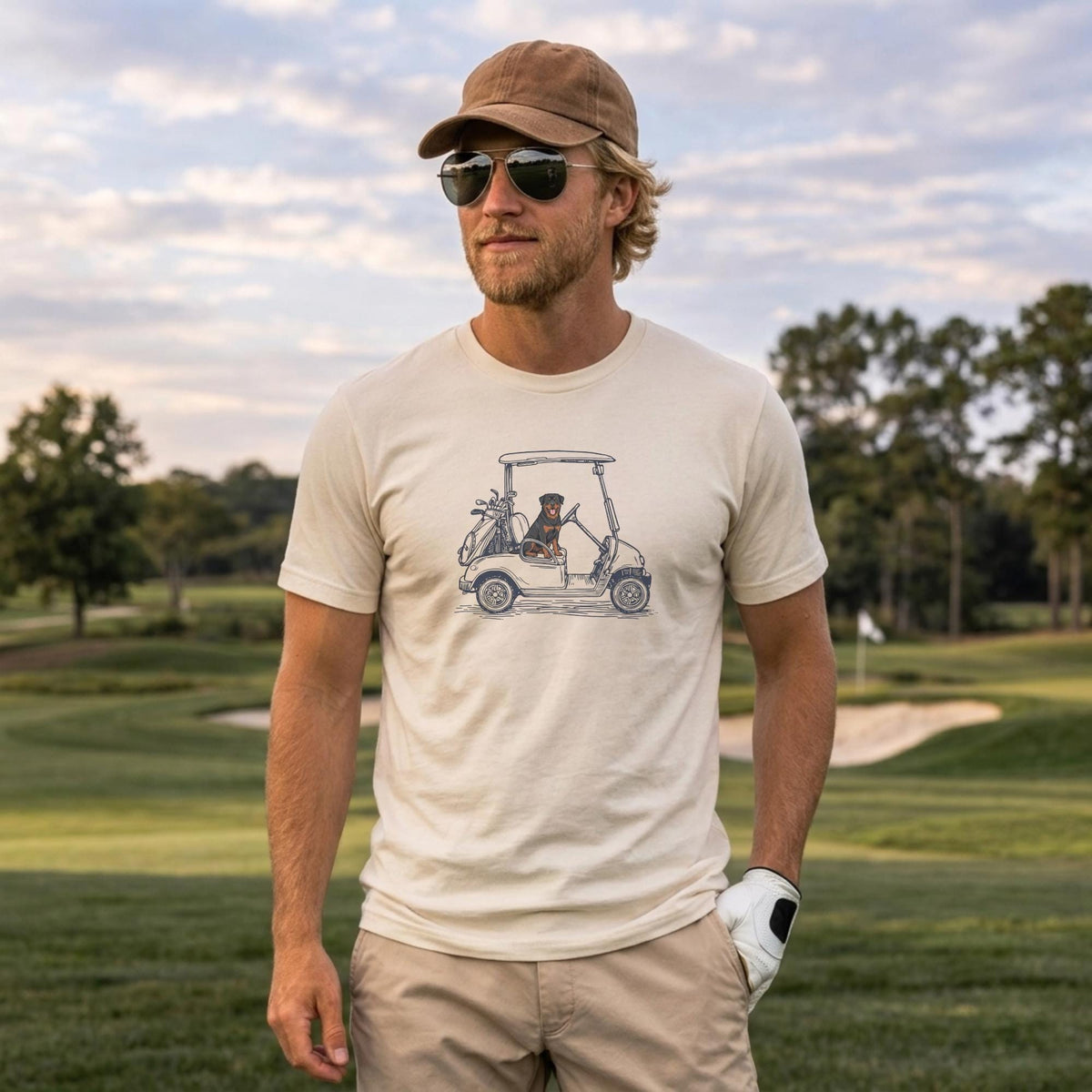Golf Dad Shirt Rottweiler Retriever Cart Tee Funny Golfer Gift Fathers Day Present Dog Lover Apparel Country Club Summer Graphic T-Shirt