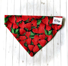 Load image into Gallery viewer, Strawberry Dog Bandana Cute Summer Fruit Pet Scarf Spring Outfit For Dog Photoshoot Idea Unique Gift for Dog Owner Custom Name Puppy Apparel
