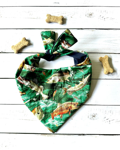 Fish Themed Dog Bandana Fishing Lover Unique Pet Accessory Fisherman Pet Scarf Cute Outdoor Dog Apparel Fish Print Gift For Dog Dad Idea