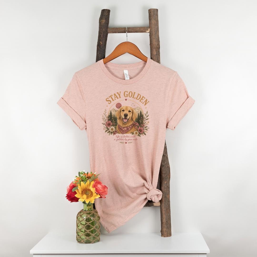 Stay Golden Golden Retriever Shirt Boho Dog Mom TShirt Floral Graphic Tee Nature Lover Gift Golden Retriever Mom Shirt Outdoor Adventure Tee