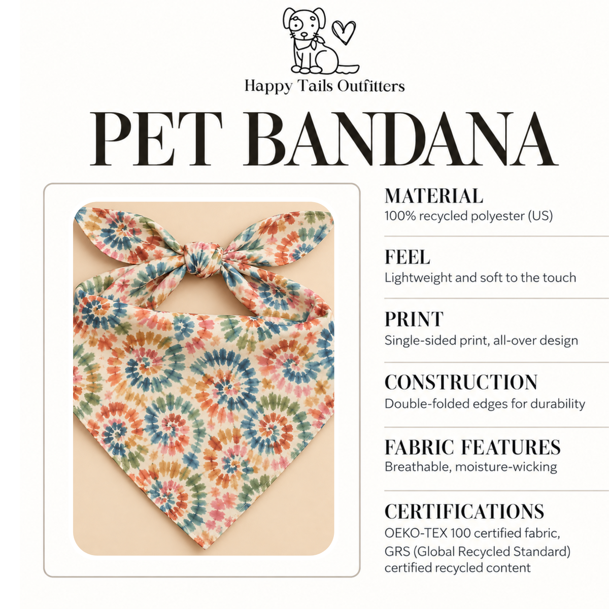 Adopt Me Tie Dye Print Dog Bandana