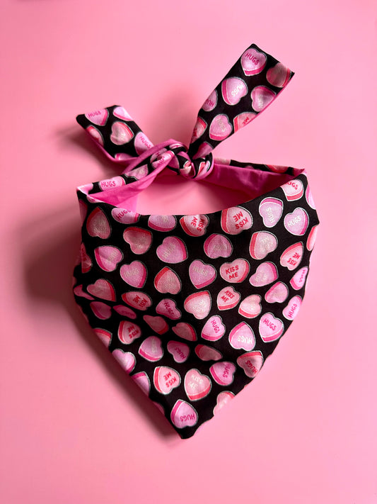 Custom Dog Bandana Valentines Day Candy Hearts Theme Puppy 1st Valentine's Day Personalized Gift Idea Pet Outfit For Photo Shoot