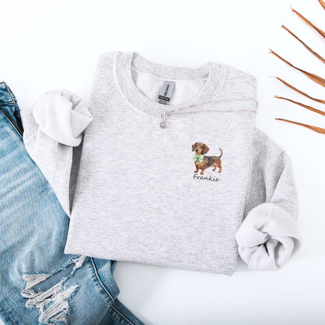 Personalized Dachshund Sweatshirt Custom Dog Breed Crewneck Doxie Mom Gift Idea Gingham Coquette Bow Design Wiener Dog Apparel
