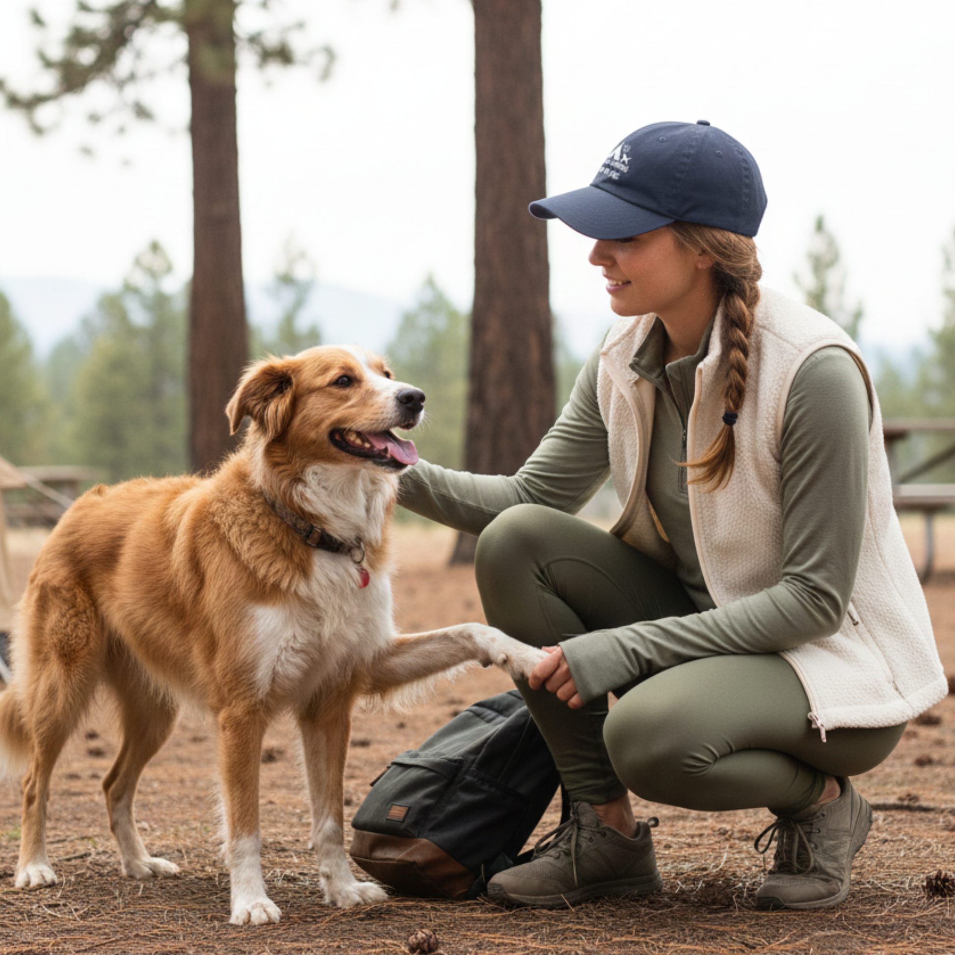 Camping  Embroidered Hat Dog Lover Graphic Baseball Cap Outdoor Travel Enthusiast Gift Pet Owner Accessory for Hiking Adventure Road Trip