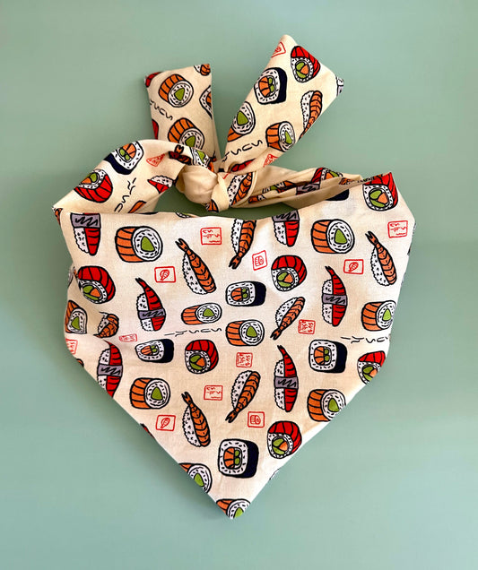 Sushi Dog Bandana Cute Pet Scarf Unique Japanese Food Print Fun Outfit for Dog Lovers Gift Idea Stylish Funny Foodie Accessory for Dogs