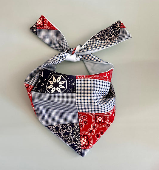 Dog Bandana Patchwork Red White And Blue Country Dog Scarf Patriotic USA Dog Accessory Fourth Of July Puppy Outfit American Flag Photo Shoot