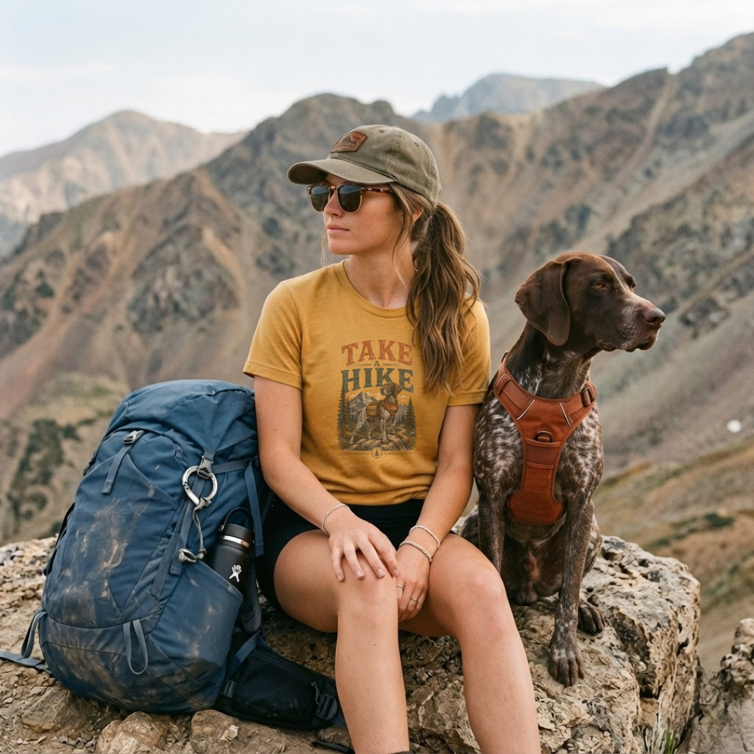German Shorthaired Pointer Shirt Hiker GSP Dog Tee Hiking Animal Shirt Outdoor Adventure Lover Gift Idea Unisex Graphic Top