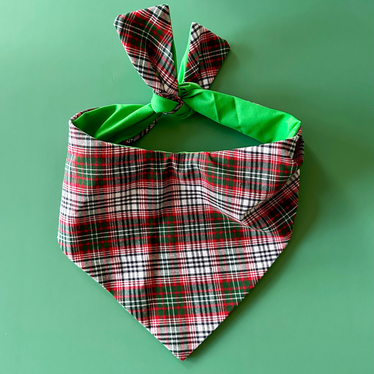 Plaid bandana with green trim on a green background