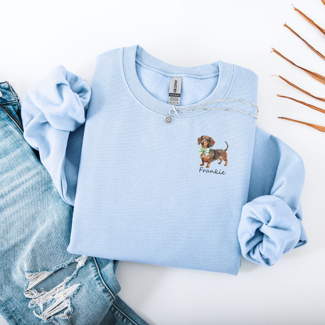 Personalized Dachshund Sweatshirt Custom Dog Breed Crewneck Doxie Mom Gift Idea Gingham Coquette Bow Design Wiener Dog Apparel