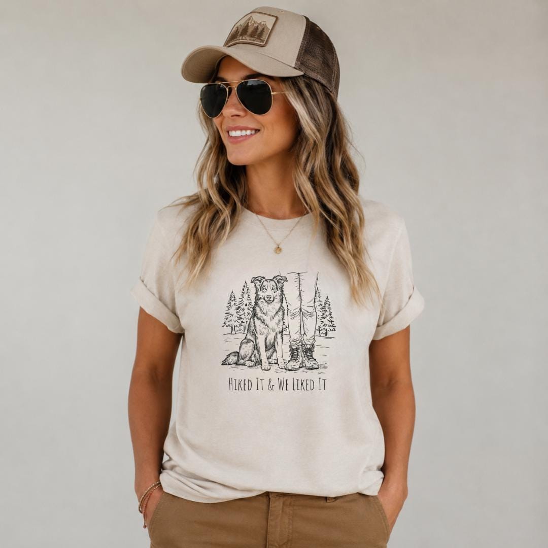 Border Collie Hiking Shirt Dog Lover Outdoor Adventure Tee Mountain Trail Gift For Hiker Camping Nature Apparel Vacation Travel Outfit