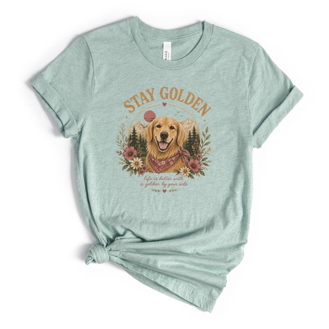 Stay Golden Golden Retriever Shirt Boho Dog Mom TShirt Floral Graphic Tee Nature Lover Gift Golden Retriever Mom Shirt Outdoor Adventure Tee