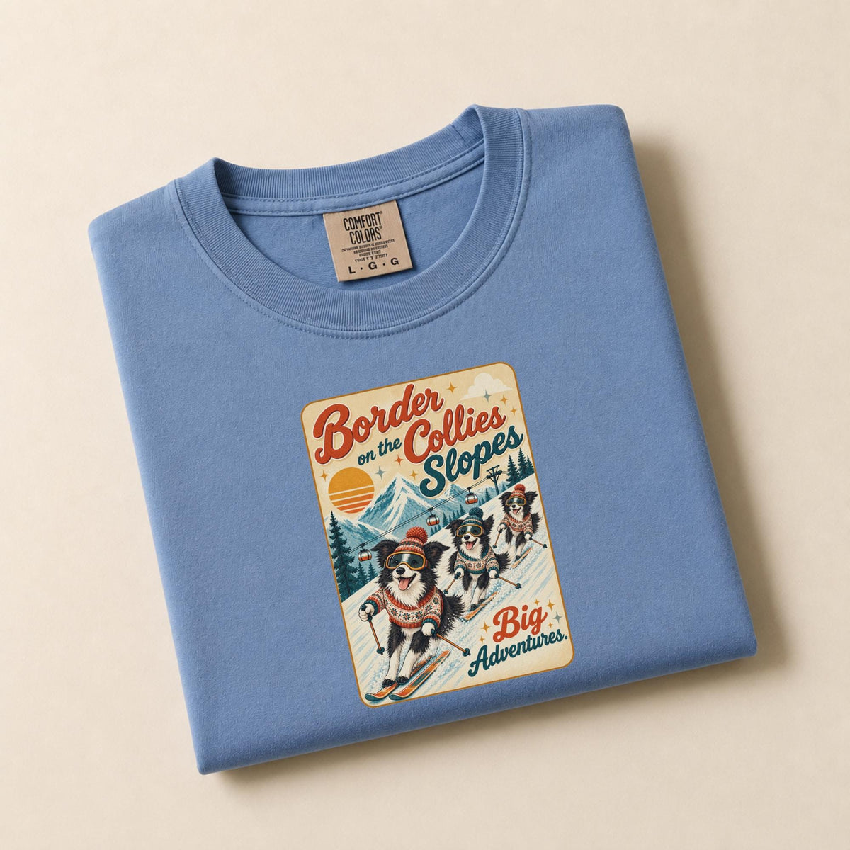 Border Collie Skiing Shirt Dog Ski Comfort Colors Tee Winter Sports Mountain Snow Retro T Shirt Gift Idea Apres Ski