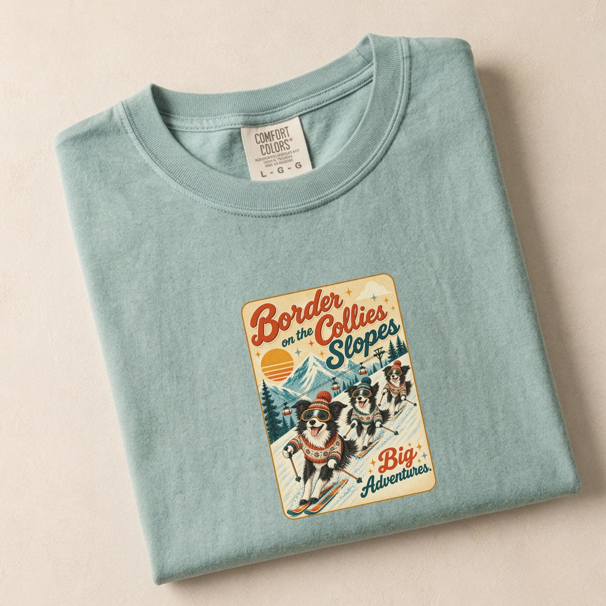 Border Collie Skiing Shirt Dog Ski Comfort Colors Tee Winter Sports Mountain Snow Retro T Shirt Gift Idea Apres Ski