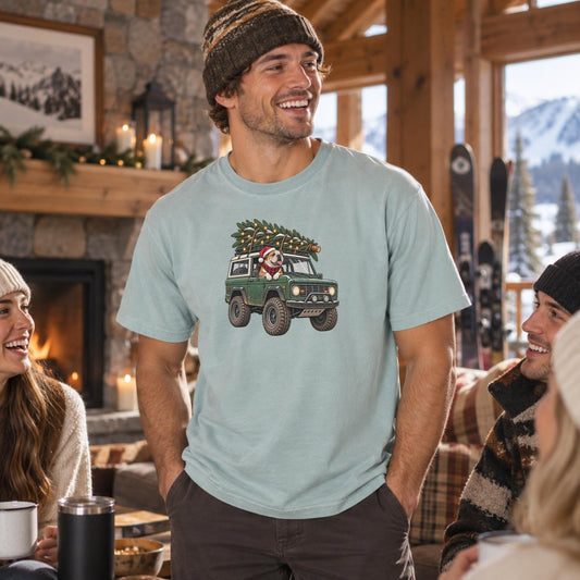 English Bulldog Christmas Shirt Men Comfort Colors Vintage Inspired Truck Tree Farm Retro Dog Tee Men Holiday Bully Dad Gift Idea