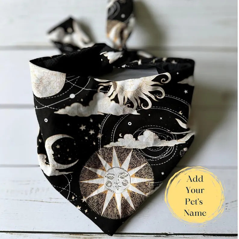 Dog Bandana Tarot Inspired with Celestial Moon Phases Design Mystical Pet Accessory Stylish & Unique Dog Scarf Astrology Lovers Gift Idea